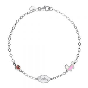 Βραχιόλι Ασημένιο 925 Επιπλατινωμένο Με Συννεφάκι “baby”, Καρότσι & Ματάκι TGS-21278W