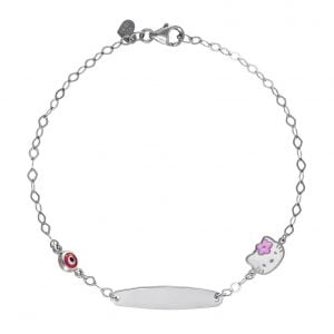 Ταυτότητα Παιδική Ασημένια 925 Επιπλατινωμένη Με “Hello Kitty” Με Σμάλτο & Ματάκι TGS-21316W