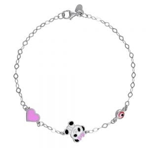 Βραχιόλι Ασημένιο 925 Επιπλατινωμένο Με Αρκουδάκι, Καρδούλα & Ματάκι TGS-21279W