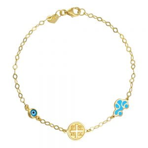 Βραχιόλι Ασημένιο 925 Επιχρυσωμένο Με Στρόγγυλο “IC XC NI KA” Αυτοκινητάκι Με Μπλε Σμάλτο & Ματάκι TGS-21286Y