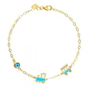 Βραχιόλι Ασημένιο 925 Επιχρυσωμένο Με Τρενάκι Με Σμάλτο & Ματάκι TGS-21287Y