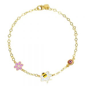 Βραχιόλι Ασημένιο 925 Επιχρυσωμένο Με Μέλισσα Μαργαρίτα & Ματάκι TGS-21270Y