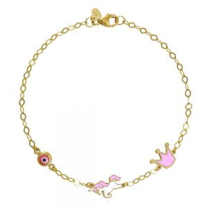 Βραχιόλι Ασημένιο 925 Επιχρυσωμένο Με Μονόκερο Κορώνα & Ματάκι TGS-21271Y