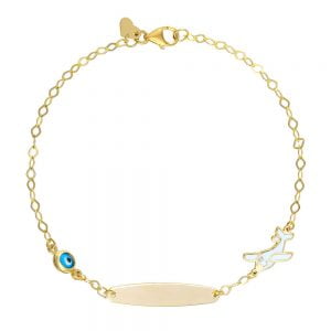 Ταυτότητα Παιδική Ασημένια 925 Επιχρυσωμένη Με Αεροπλανάκι & Ματάκι TGS-21297Y