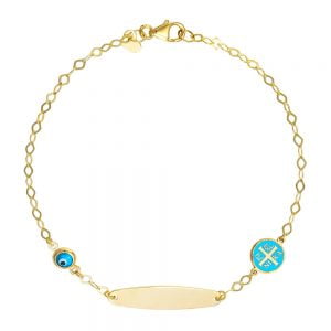 Ταυτότητα Παιδική Ασημένια 925 Επιχρυσωμένη Με Στρόγγυλο “ic xc ni ka” & Ματάκι TGS-21299Y