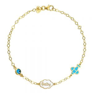 Βραχιόλι Ασημένιο 925 Επιχρυσωμένο Με Συννεφάκι “baby”, Αεροπλανάκι Με Σμάλτο & Ματάκι TGS-21290Y