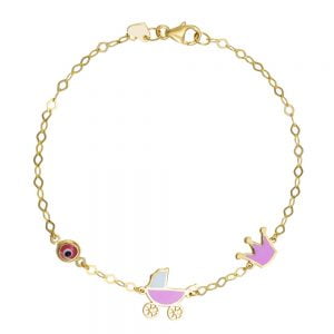 Βραχιόλι Ασημένιο 925 Επιχρυσωμένο Με Καρότσι, Κορώνα & Ματάκι TGS-21283Y