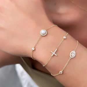 Βραχιόλι Χρυσό Κ14 Με Οβάλ Ροζέτα & Λευκές Πέτρες Ζιργκον TGB-21375Y