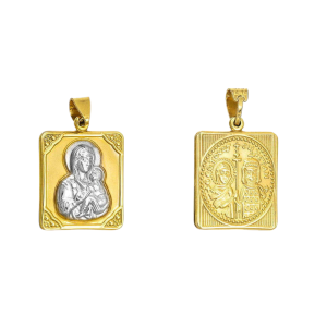 Φυλαχτό Διπλής Όψης Χρυσό Κ9 Με Την Παναγία & Κωνσταντινάτο AFP-21384Y9K