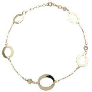 Γυναικείο Βραχιόλι Χρυσό 14Κ Με Οβάλ Σχέδια & Λευκές Πέτρες Ζιργκόν AFV-21391Y