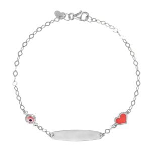 Ταυτότητα Παιδική Ασημένια 925 Επιπλατινωμένη Με Καρδιά & Ματάκι TGS-21302W