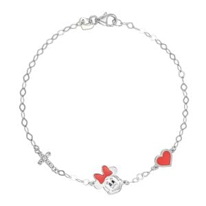 Βραχιόλι Ασημένιο 925 Επιπλατινωμένο Με Την “Minnie” Καρδιά & Σταυρουδάκι Με Λευκές Πέτρες Ζιργκόν TGS-21265W