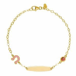 Ταυτότητα Παιδική Ασημένια 925 Επιχρυσωμένη Με Πέταλο Με Ροζ Σμάλτο & Ματάκι TGS-21314Y