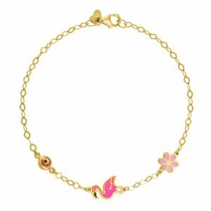 Βραχιόλι Ασημένιο 925 Επιχρυσωμένο Με Φλαμίνγκο Μαργαρίτα & Ματάκι TGS-21277Y