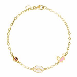 Βραχιόλι Ασημένιο 925 Επιχρυσωμένο Με Συννεφάκι “baby”, Καρότσι & Ματάκι TGS-21278Y