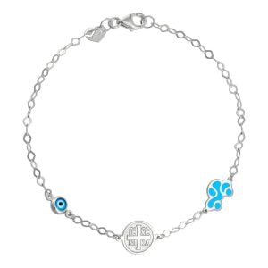 Βραχιόλι Ασημένιο 925 Με Στρόγγυλο “IC XC NI KA” Αυτοκινητάκι Με Μπλε Σμάλτο & Ματάκι TGS-21286W