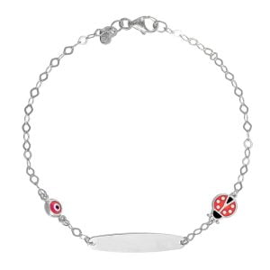 Ταυτότητα Παιδική Ασημένια 925 Με Πασχαλίτσα & Ματάκι TGS-21303W