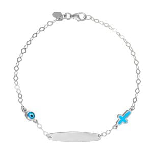 Ταυτότητα Παιδική Ασημένια 925 Με Σταυρουδάκι & Ματάκι TGS-21296W