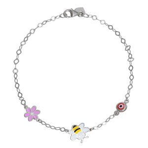 Βραχιόλι Ασημένιο 925 Επιπλατινωμένο Με Μέλισσα Μαργαρίτα & Ματάκι TGS-21270W