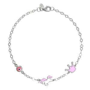 Βραχιόλι Ασημένιο 925 Επιπλατινωμένο Με Μονόκερο Κορώνα & Ματάκι TGS-21271W