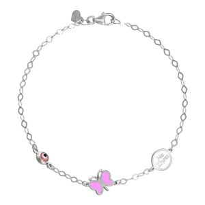 Βραχιόλι Ασημένιο 925 Επιπλατινωμένο Με Πεταλούδα Στρόγγυλο “Nα Zήσει” & Ματάκι TGS-21272W