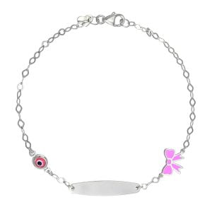 Ταυτότητα Παιδική Ασημένια 925 Επιπλατινωμένο Με Φιογκάκι & Ματάκι TGS-21304W