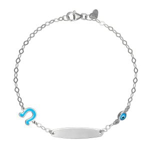 Ταυτότητα Παιδική Ασημένια 925 Επιπλατινωμένη Με Πέταλο & Ματάκι TGS-21298W