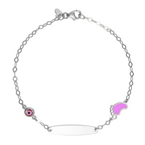 Ταυτότητα Παιδική Ασημένια 925 Επιπλατινωμένη Με Πατουσάκι & Ματάκι TGS-21305W