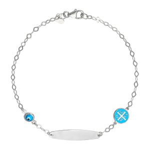 Ταυτότητα Παιδική Ασημένια 925 Επιπλατινωμένη Με Στρόγγυλο “ic xc ni ka” & Ματάκι TGS-21299W