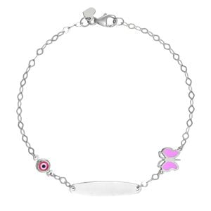 Ταυτότητα Παιδική Ασημένια 925 Επιπλατινωμένη Με Πεταλούδα & Ματάκι TGS-21307W