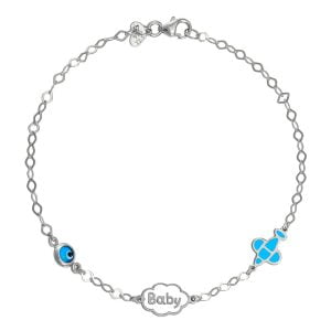 Βραχιόλι Ασημένιο 925 Επιπλατινωμένο Με Συννεφάκι “baby”, Αεροπλανάκι Με Σμάλτο & Ματάκι TGS-21290W