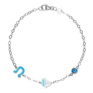 Βραχιόλι Ασημένιο 925 Επιπλατινωμένο Με Καραβάκι, Πέταλο Με Σμάλτο & Ματάκι TGS-21293W