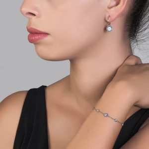 Σκουλαρίκια Ασημένια 925 Κρικάκια Με Κρεμαστό Μάτι Στρόγγυλο Με Μπλε & Λευκές Πέτρες Ζιργκον ASZ-21412W