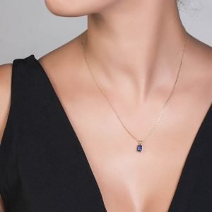 Κολιέ Ασημένιο 925 Με Μπλε Πέτρα Ζιργκον Σε Κοπή BAGUETTE ASZ-21417W