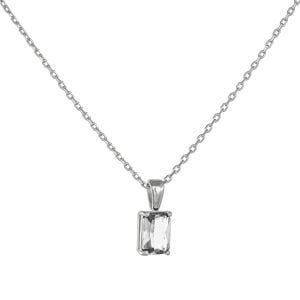 Κολιέ Ασημένιο 925 Με Λευκή Πέτρα Ζιργκον Σε Κοπή BAGUETTE ASZ-21449W