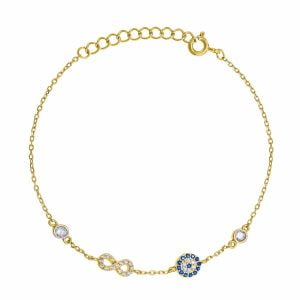 Βραχιόλι Ασημένιο 925 Επιχρυσωμένο Με Στρόγγυλο Ματάκι & Άπειρο Με Λευκές Πέτρες Ζιργκον ASZ-21425Y