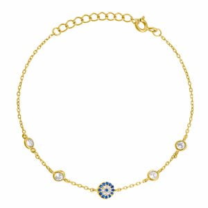 Βραχιόλι Ασημένιο 925 Επιχρυσωμένο Με Στρόγγυλο Ματάκι & Λευκές Πέτρες Ζιργκον ASZ-21452Y