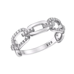 Δαχτυλίδι Ασημένιο 925 Σχέδιο Αλυσίδα, Λουστρέ & Λευκές Πέτρες Ζιργκον ASZ-21403W