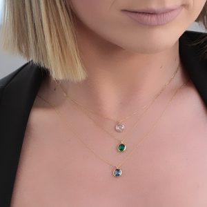 Κολιέ Χρυσό Κ14 Με Στρόγγυλη Μπλε Πέτρα Ζιργκον IPK-22253Y