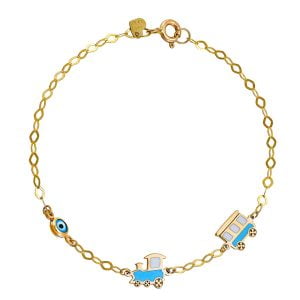 Βραχιόλι Παιδικό Χρυσό Κ14 Με Τρενάκι Με Βαγόνι & Ματάκι TGB-21497Y