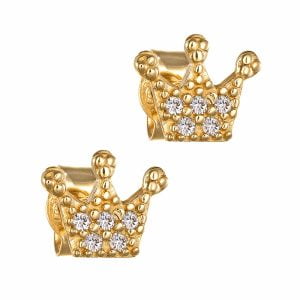 Παιδικά Σκουλαρίκια Χρυσά Κ14 Κορώνες Με Λευκές Πέτρες Ζιργκον TTS-21509Y