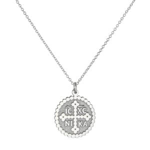 Φυλαχτό “IC XC NI KA” Με Αλυσίδα Λευκόχρυσο Κ14 Με Ιδιαίτερο Σχεδιασμό Με Κύκλους Περιμετρικά TGS-21369W