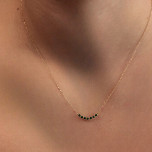 Κολιέ Χρυσό Κ14 Με Στρόγγυλα Στην Σειρά Καστόνια Με Πράσινες Πέτρες Ζιργκον AFK-21588Y