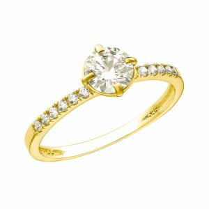 Δαχτυλίδι Μονόπετρο Χρυσό 14K Με Κεντρική & Πλαϊνές Λευκές Πέτρες Ζιργκον MSD-21574Y