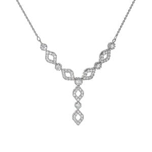 Εντυπωσιακό Κολιέ Λευκόχρυσο Κ14 Με Στρόγγυλα Καστόνια & Ρόμβους Με Λευκές Πέτρες Ζιργκόν MSK-21585W