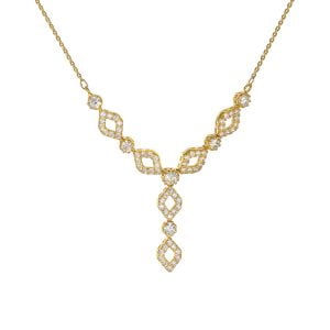 Εντυπωσιακό Κολιέ Χρυσό Κ14 Με Στρόγγυλα Καστόνια & Ρόμβους Με Λευκές Πέτρες Ζιργκόν MSK-21585Y