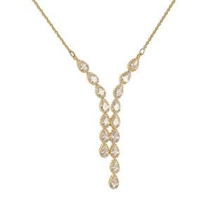 Εντυπωσιακό Κολιέ Χρυσό Κ14 Με Λευκές Πέτρες Ζιργκόν Σε Σχήμα Δάκρυ MSK-21586Y