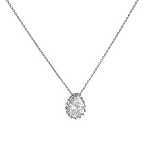 Κολιέ Λευκόχρυσο Κ14 Μονόπετρο Σε Σχήμα Δάκρυ Με Λευκή Πέτρα Ζιργκόν MSK-21589W