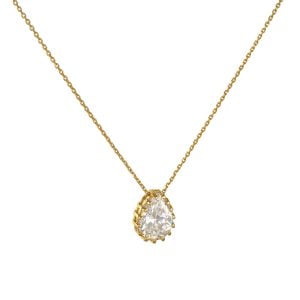 Κολιέ Χρυσό Κ14 Μονόπετρο Σε Σχήμα Δάκρυ Με Λευκή Πέτρα Ζιργκόν MSK-21589Y