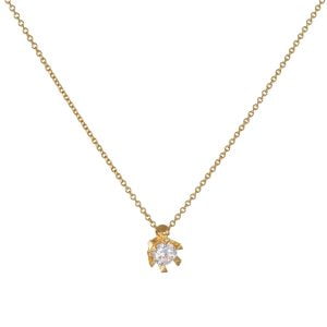 Κολιέ Χρυσό Κ14 Μονόπετρο Με Στρόγγυλο Καστόνι Και Λευκή Πέτρα Ζιργκόν AFK-21592Y